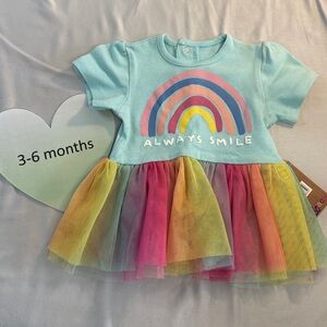 Jack & Lily - NWT -short sleeve rainbow tulle baby dress. Size 3-6 mo